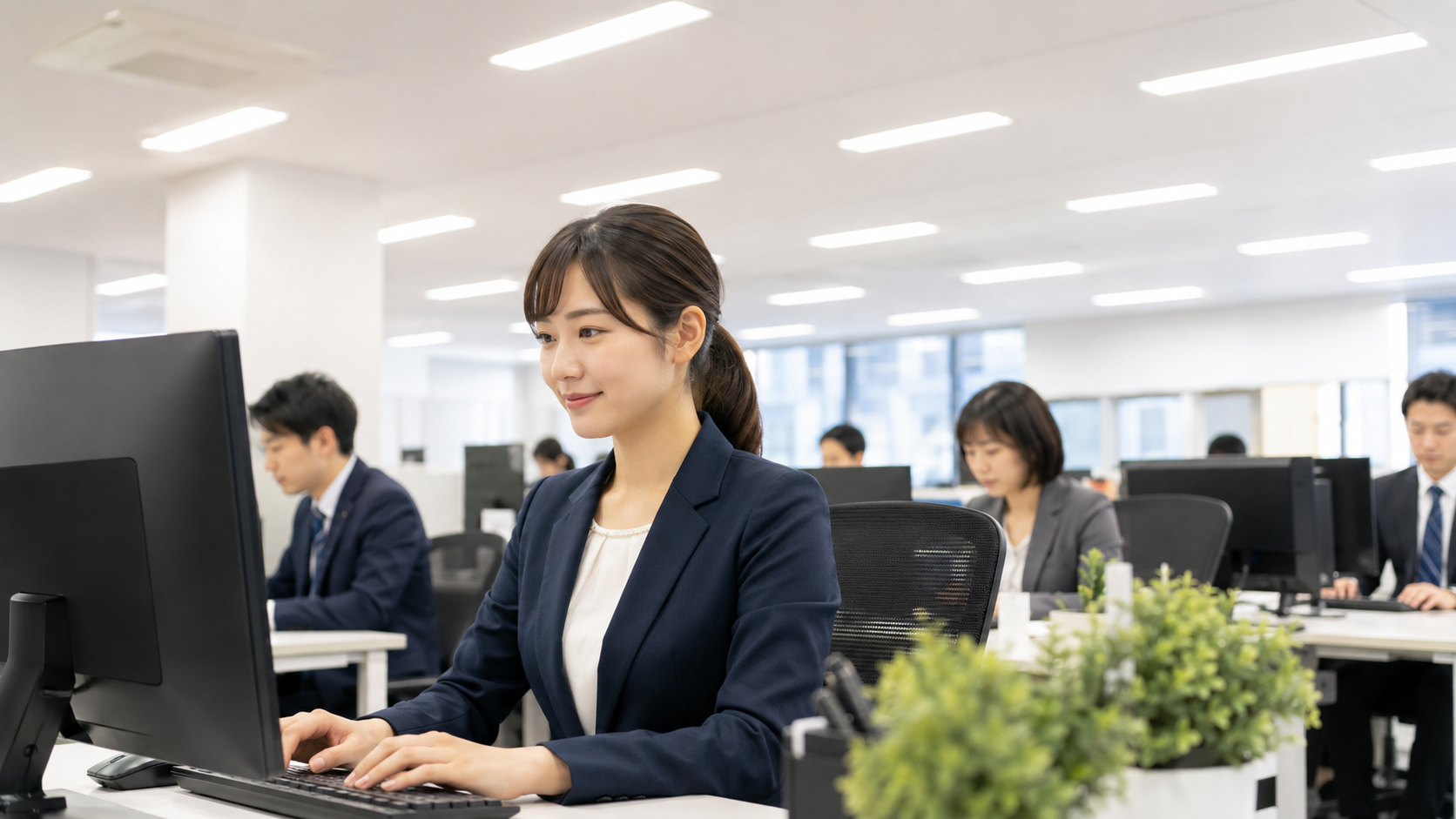 快適なオフィスで作業する社員