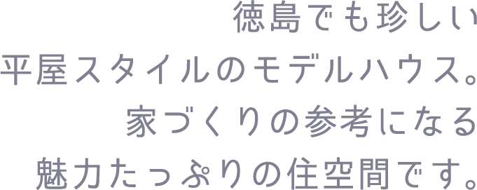 徳島でも珍しい平屋スタイルのモデルハウス。家づくりの参考になる魅力たっぷりの住空間です。