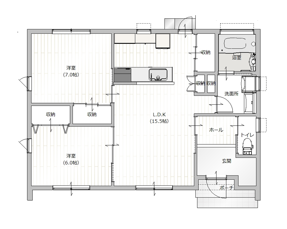 1,400万円～の2LDK 平屋のプラン