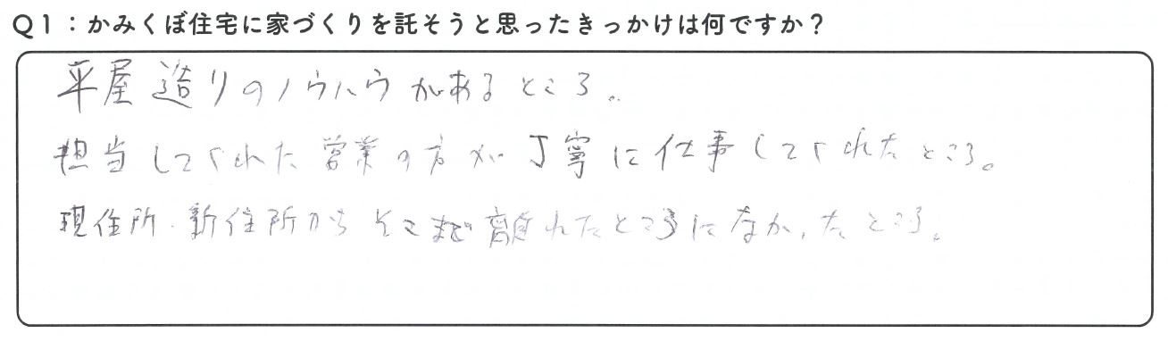 平屋造りのノウハウがあり、担当営業の方が丁寧に仕事してくれたところ。